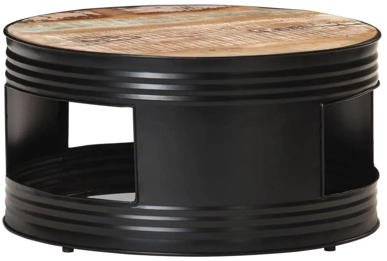 Alt view image 15 of 15 - vidaXL Coffee Table Black  26.8"x26.8"x14.2" Solid Reclaimed Wood