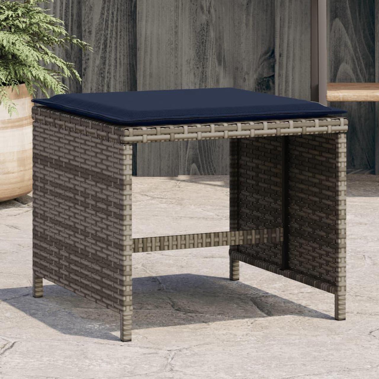 Main image of vidaXL Garden Stool Grey PE Rattan, Powder-Coated Steel 15.7x15.7x13.8 in