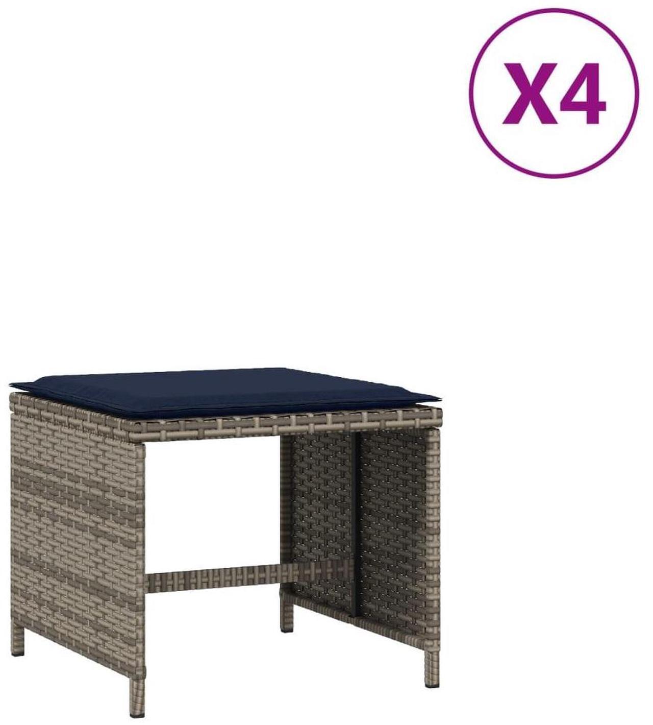 Alt view image 2 of 7 - vidaXL Garden Stool Grey PE Rattan, Powder-Coated Steel 15.7x15.7x13.8 in