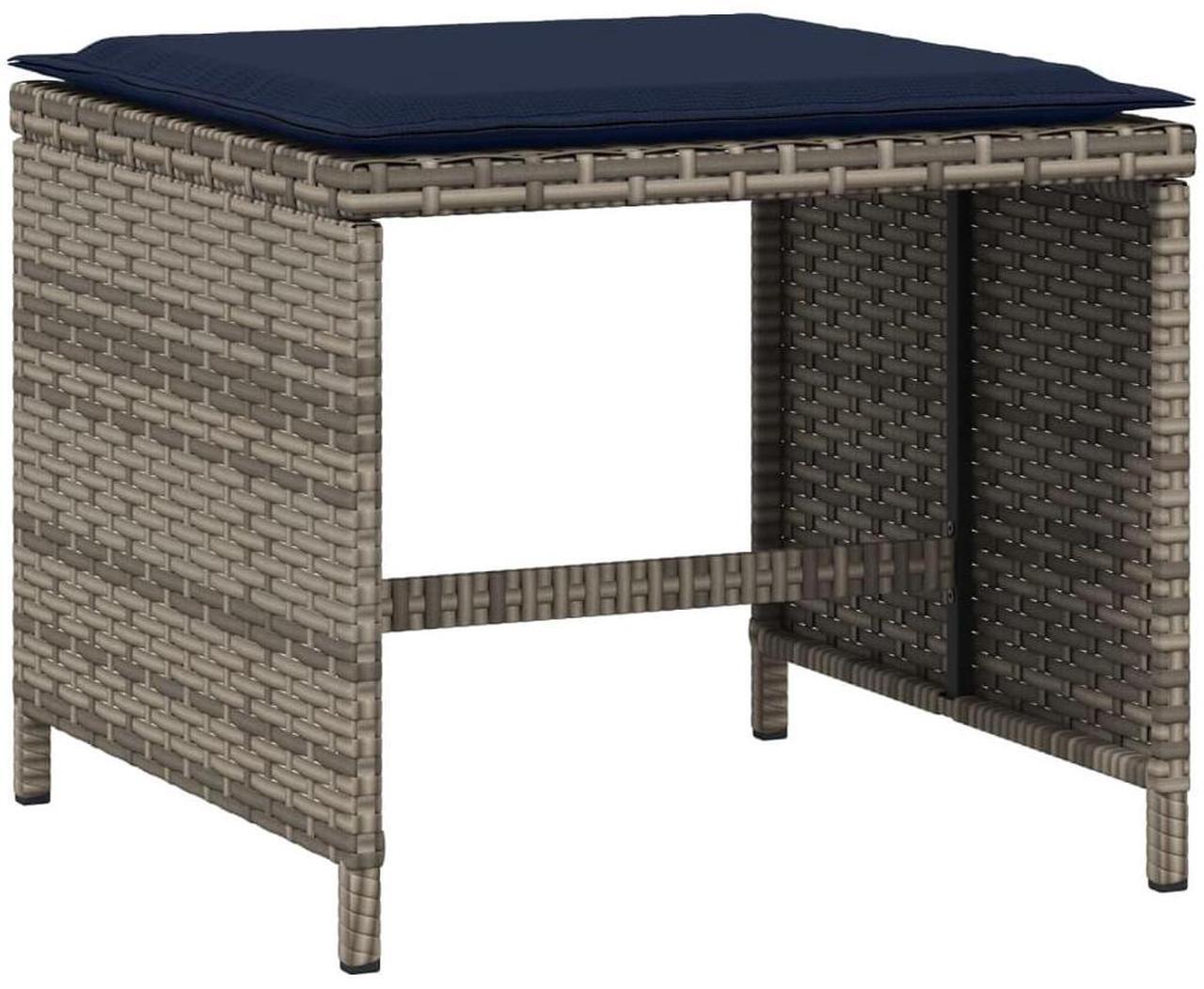 Alt view image 3 of 7 - vidaXL Garden Stool Grey PE Rattan, Powder-Coated Steel 15.7x15.7x13.8 in