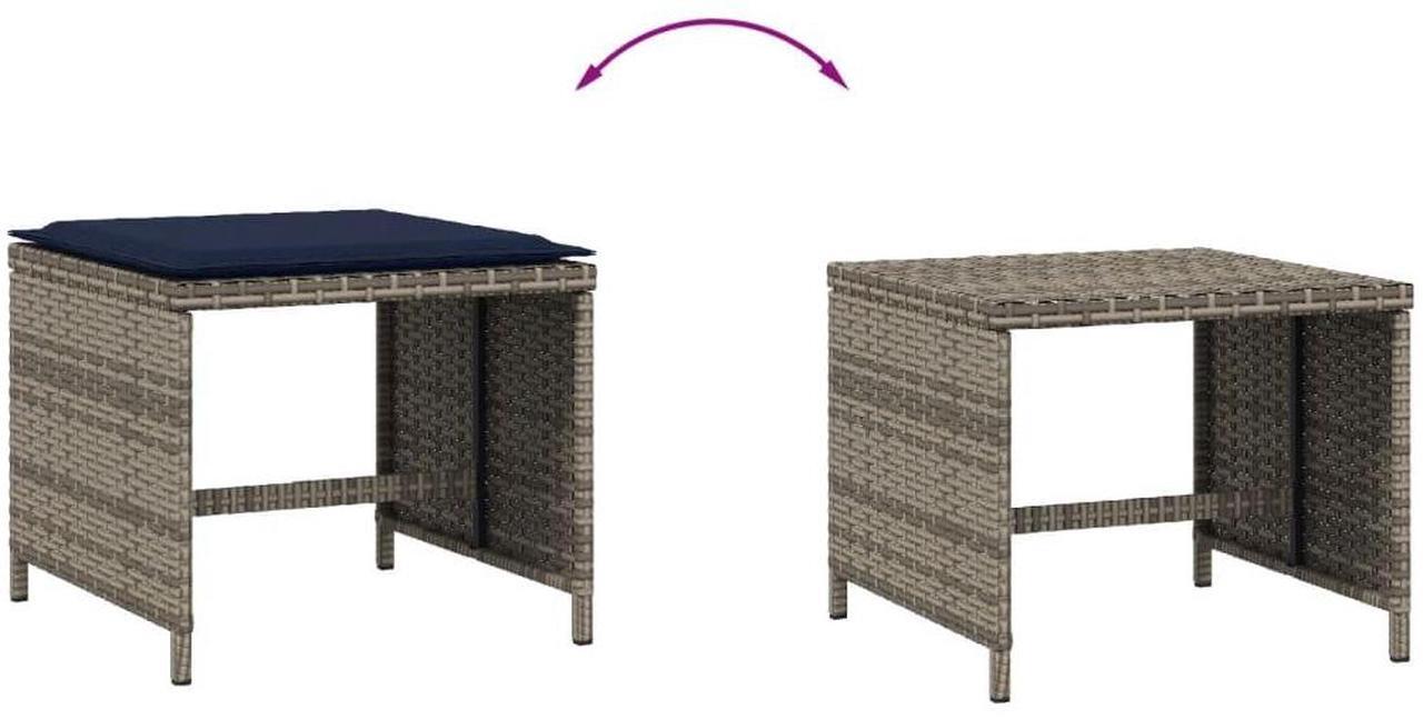 Alt view image 7 of 7 - vidaXL Garden Stool Grey PE Rattan, Powder-Coated Steel 15.7x15.7x13.8 in