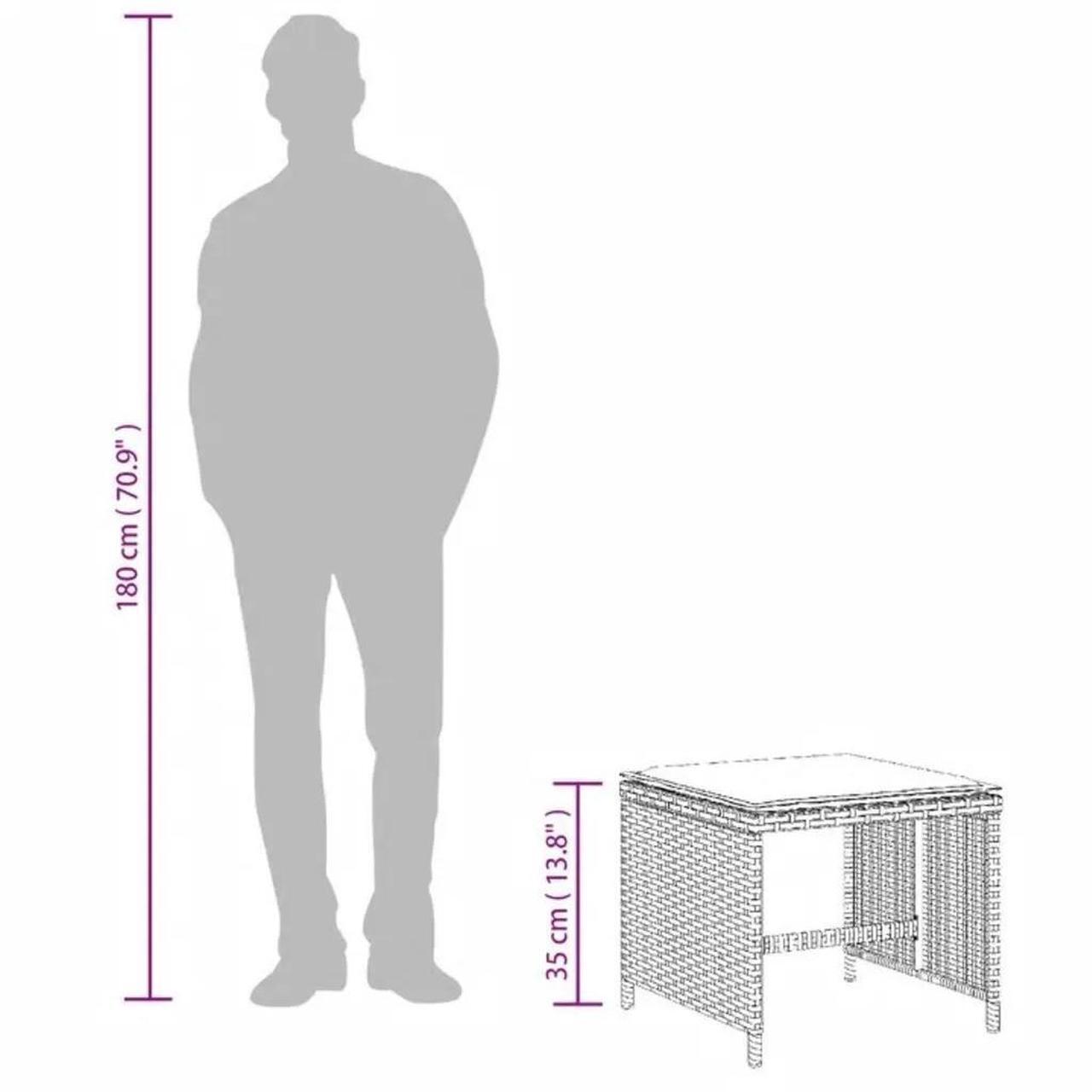 Alt view image 4 of 7 - vidaXL Garden Stool Grey PE Rattan, Powder-Coated Steel 15.7x15.7x13.8 in