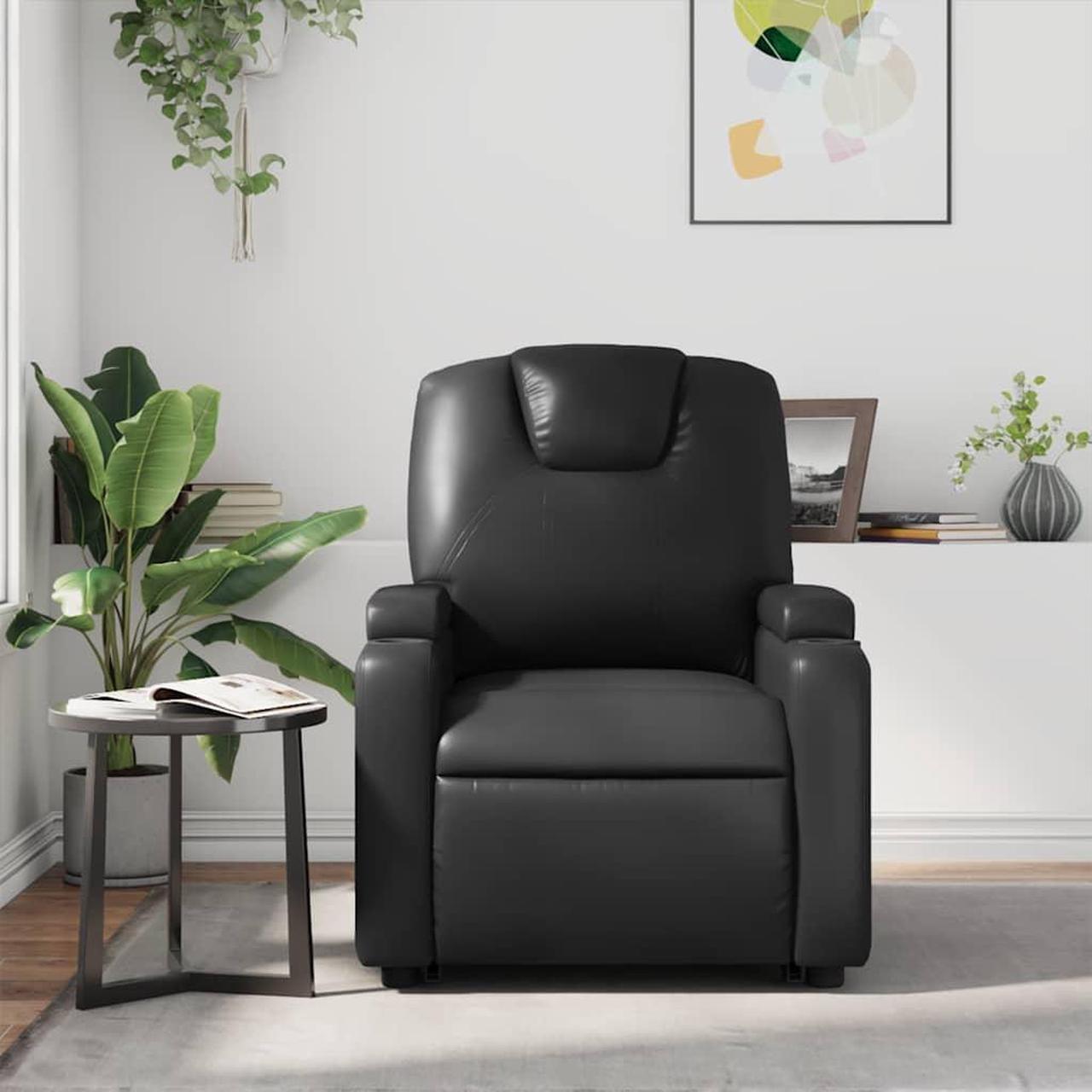 Alt view image 3 of 7 - vidaXL Manual Recliner Chair for Living Room, Adjustable Recliner with Padded Seat & Backrest, Home Theater Seating with Side Pocket & Cup Holders, Black Leather