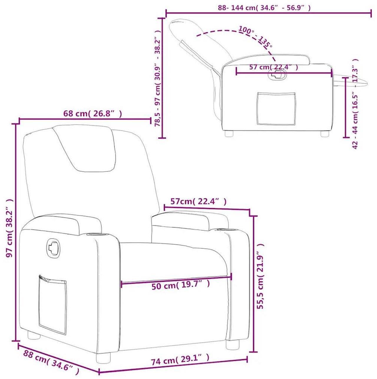 Alt view image 4 of 7 - vidaXL Manual Recliner Chair for Living Room, Adjustable Recliner with Padded Seat & Backrest, Home Theater Seating with Side Pocket & Cup Holders, Black Leather