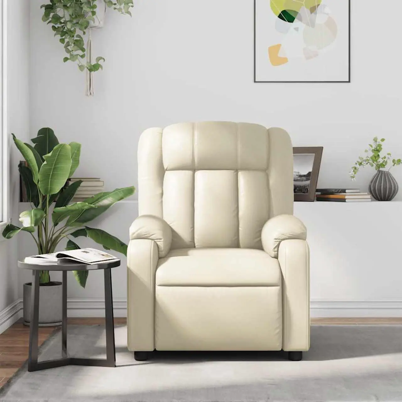 Alt view image 3 of 7 - vidaXL Massage Recliner Chair for Living Room, Adjustable Recliner with 6-Point Vibration Massage, Home Theater Seating with Padded Seat Backrest & Side Pocket, Cream Leather