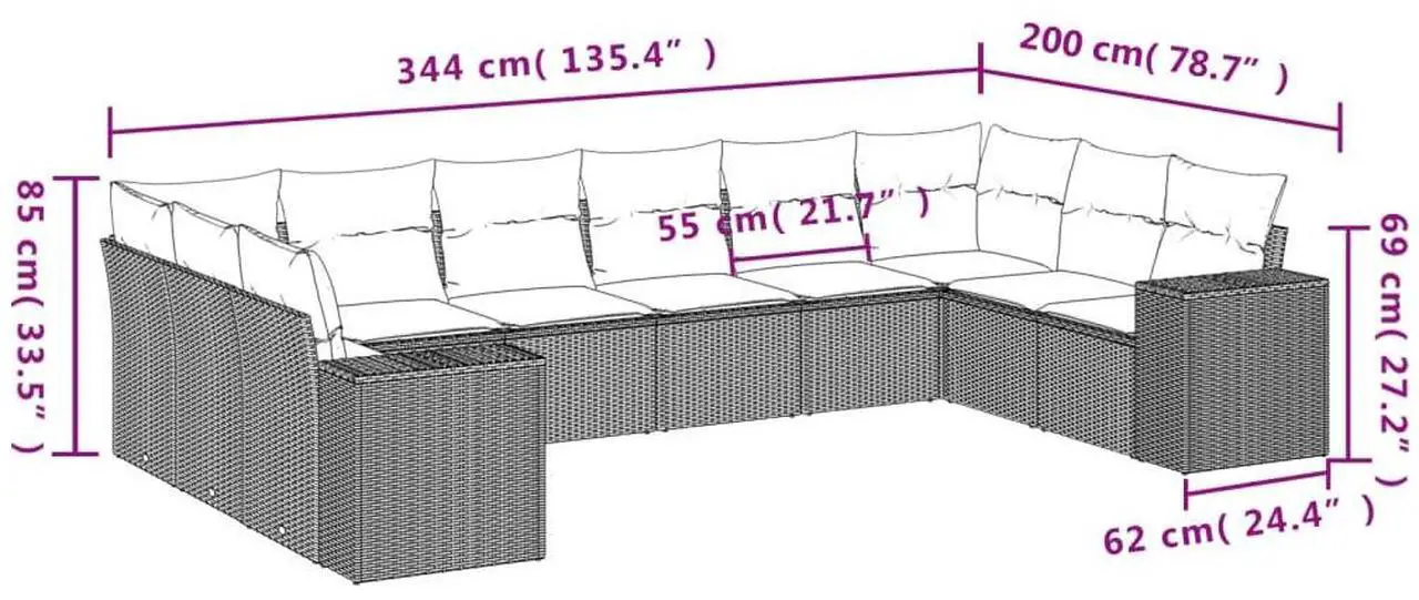 Alt view image 3 of 5 - vidaXL Garden Sofa Set Black PE Rattan Large Modular Garden Sofa Set