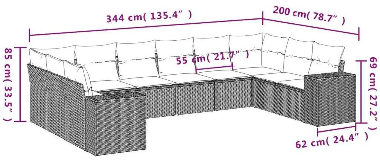 Alt view image 4 of 5 - vidaXL Garden Sofa Set Black PE Rattan Large Modular Garden Sofa Set