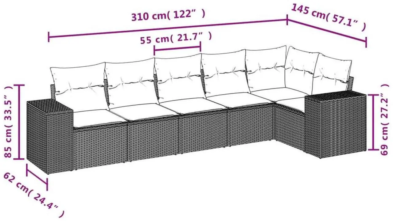 Alt view image 3 of 5 - vidaXL Garden Sofa Set Black PE rattan Large Adjustable Feet
