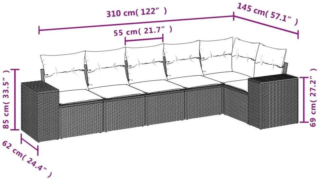 Alt view image 4 of 5 - vidaXL Garden Sofa Set Black PE rattan Large Adjustable Feet