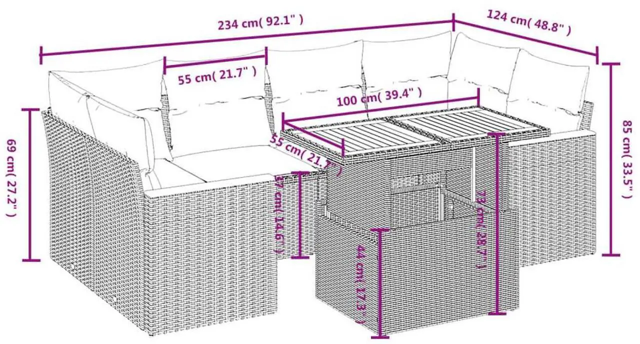 Alt view image 3 of 5 - vidaXL Garden Sofa Set Gray PE Rattan Modular Garden Sofa Set