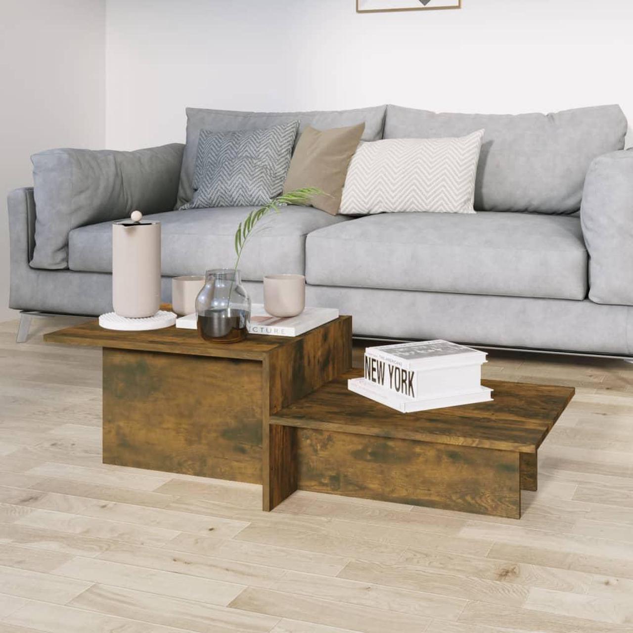 Alt view image 3 of 7 - vidaXL Coffee Table Smoked Oak Engineered Wood Medium Great Design