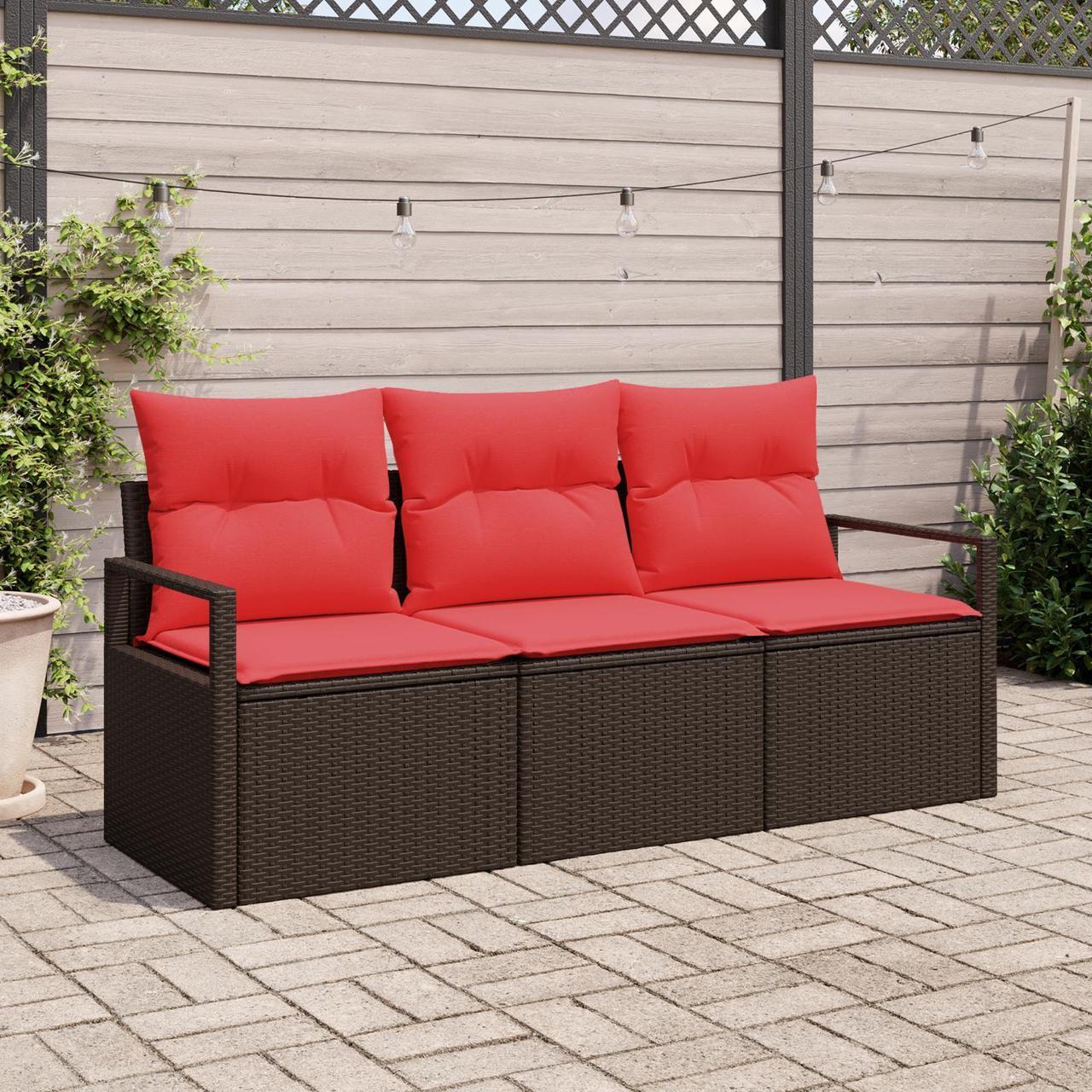 Main image of vidaXL 3 Piece Garden Sofa Set with Cushions Brown Poly Rattan