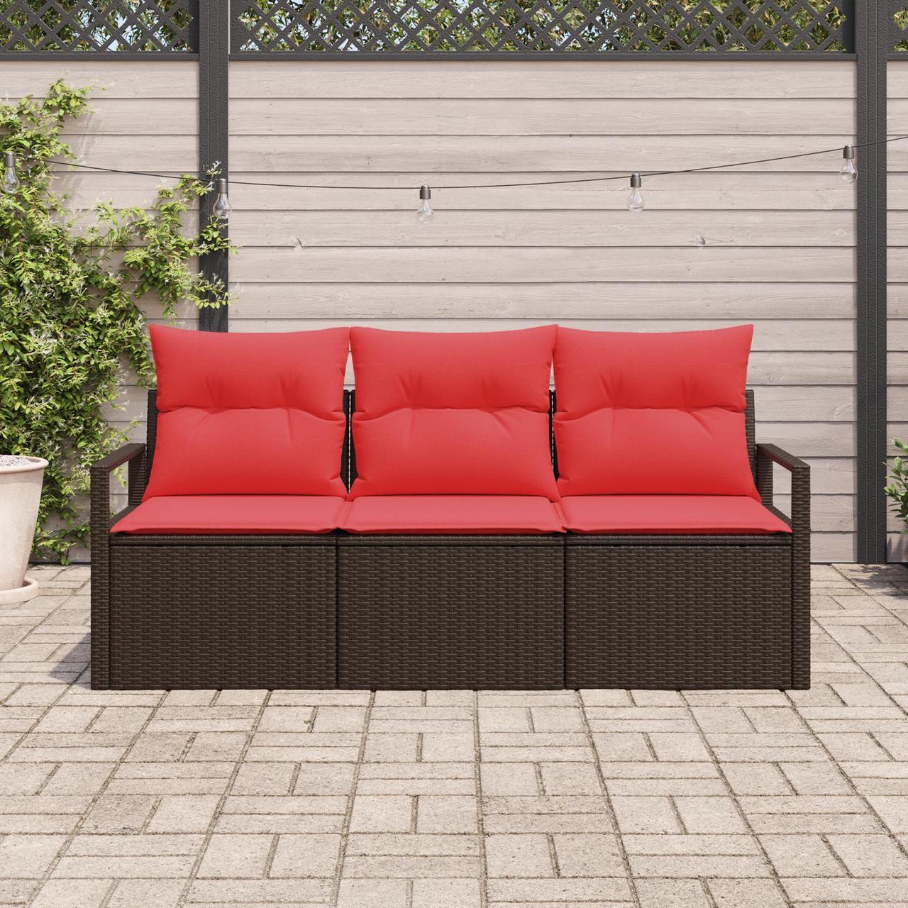 Alt view image 3 of 6 - vidaXL 3 Piece Garden Sofa Set with Cushions Brown Poly Rattan