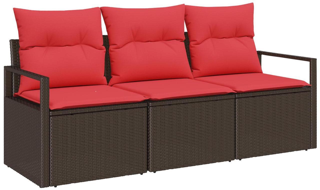 Alt view image 2 of 6 - vidaXL 3 Piece Garden Sofa Set with Cushions Brown Poly Rattan