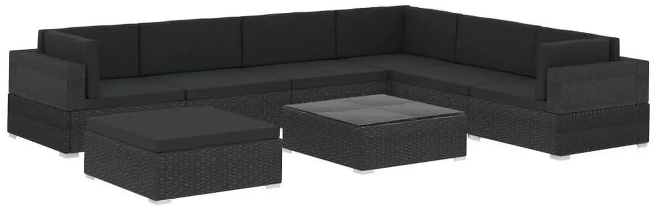 Alt view image 2 of 7 - vidaXL Patio Lounge Set Set of 8 Black