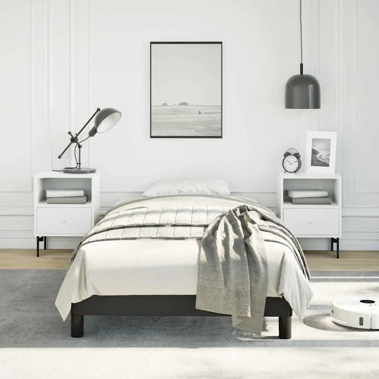 Main image of vidaXL Twin Size Bed Frame with Plywood Slats, Platform Bed Frame, Faux Leather Upholstered Mattress Foundation, No Box Spring Needed & Easy Assembly, Black, without Mattress