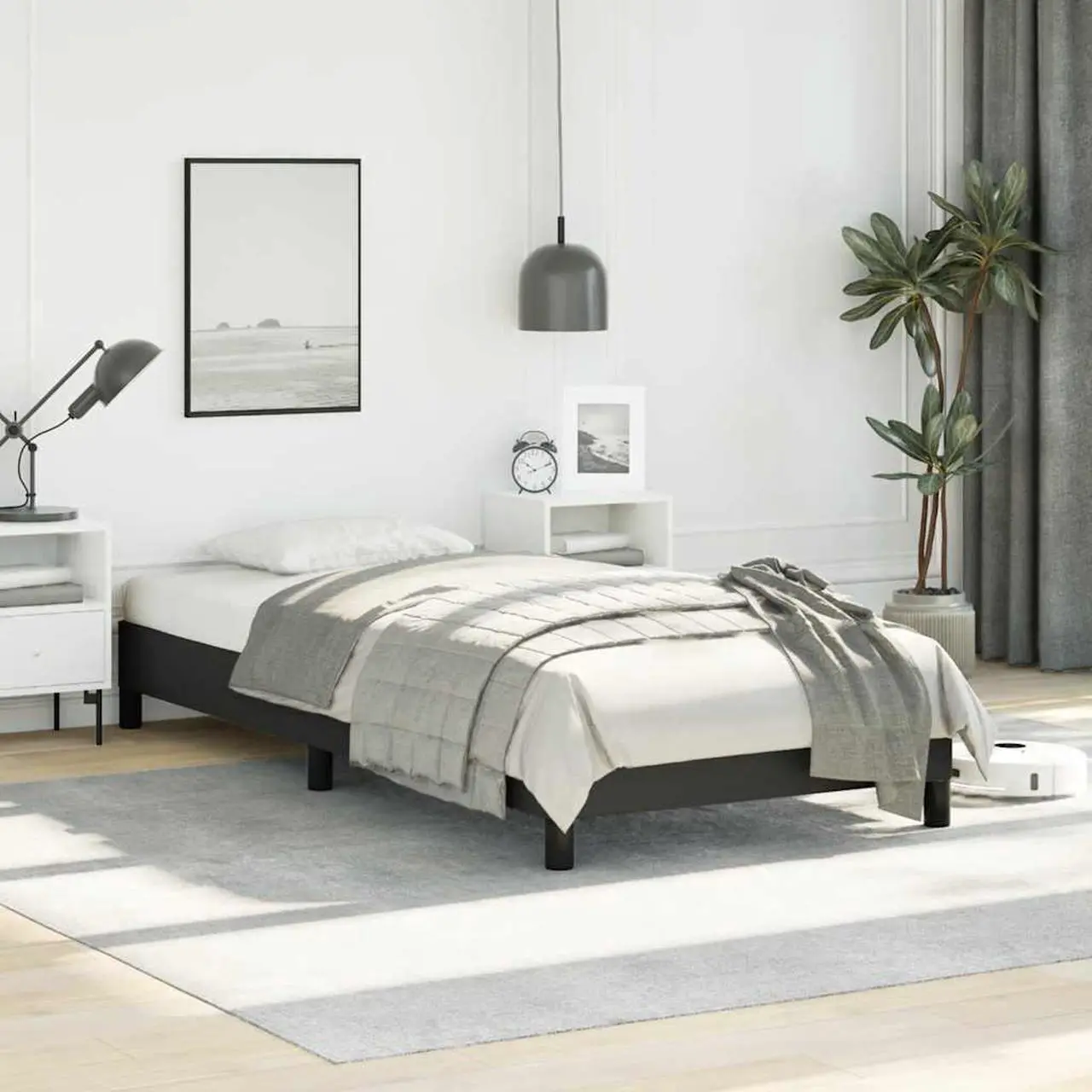 Alt view image 4 of 7 - vidaXL Twin Size Bed Frame with Plywood Slats, Platform Bed Frame, Faux Leather Upholstered Mattress Foundation, No Box Spring Needed & Easy Assembly, Black, without Mattress