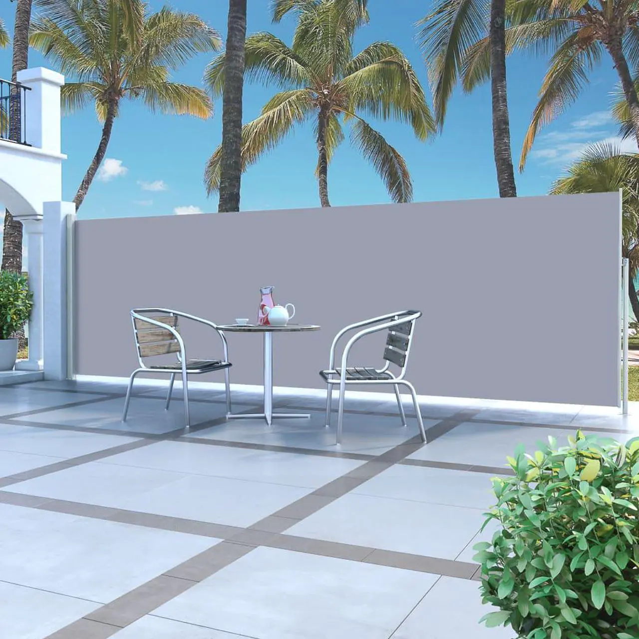 Main image of vidaXL Retractable Side Awning 63"x196.9" Gray Privacy Screen Shade Blind