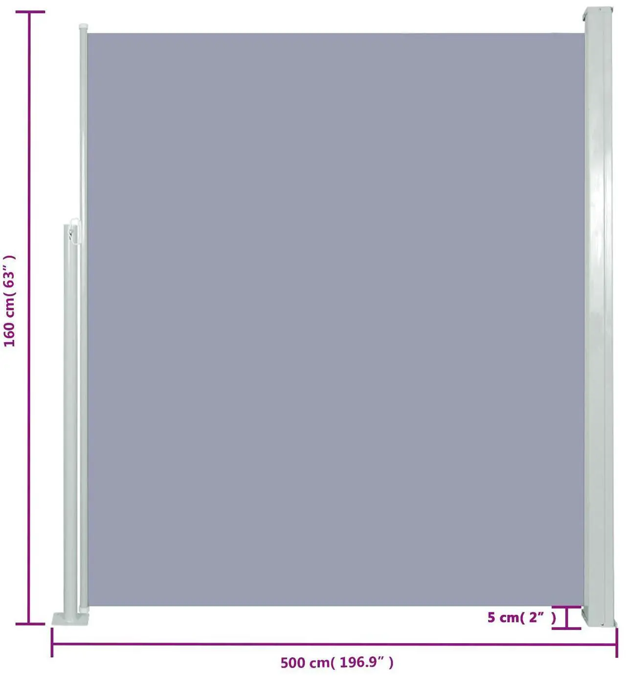 Alt view image 14 of 14 - vidaXL Retractable Side Awning 63"x196.9" Gray Privacy Screen Shade Blind