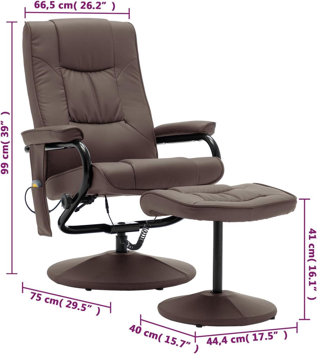 Alt view image 6 of 18 - vidaXL Massage Chair with Foot Stool Brown Faux Leather Living Room Furniture