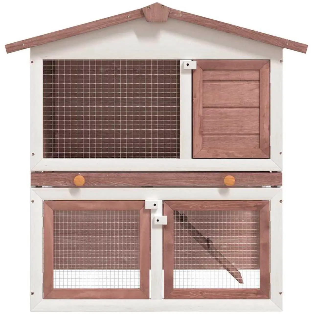 Alt view image 2 of 7 - vidaXL Outdoor Rabbit Hutch 3 Doors Brown Wood