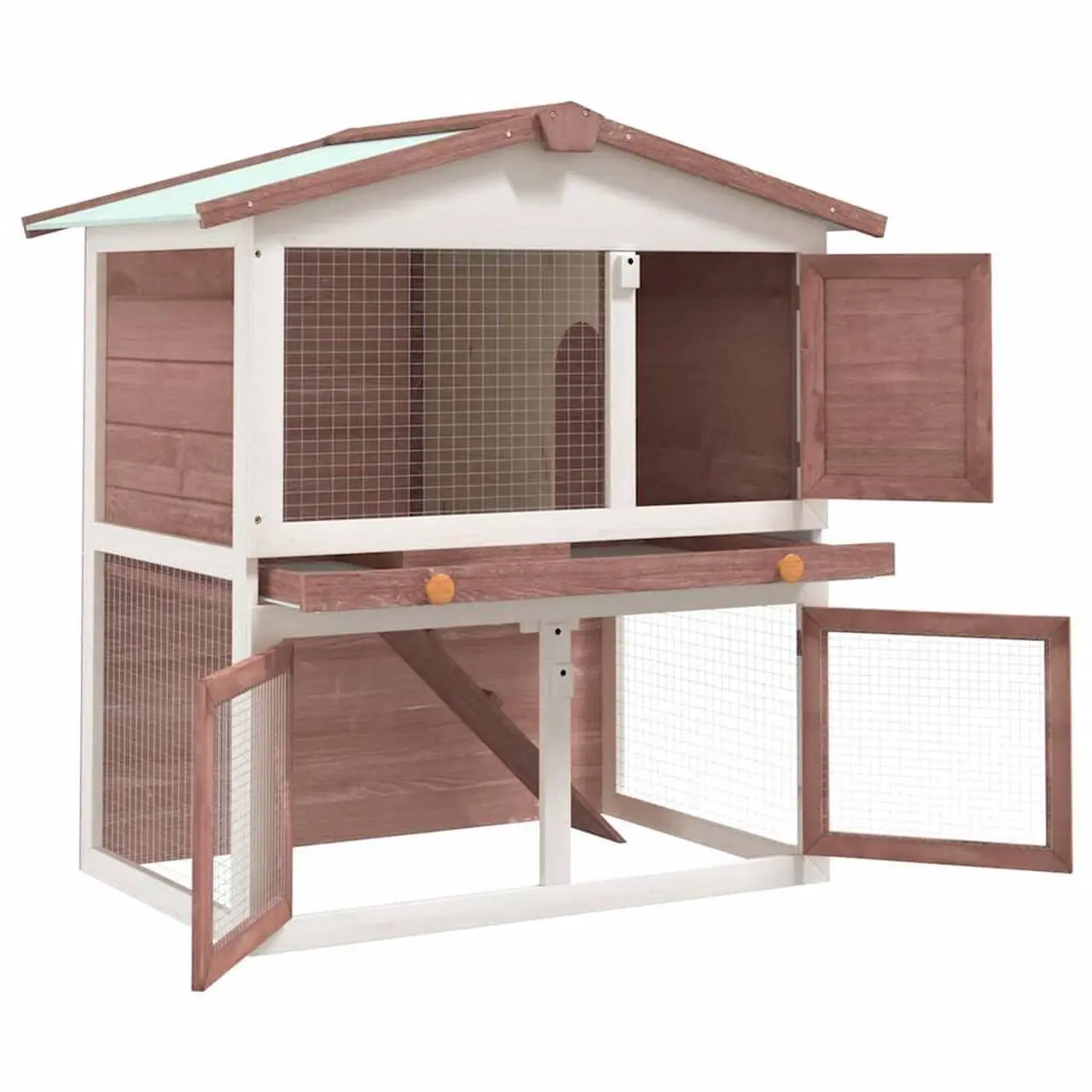Alt view image 3 of 7 - vidaXL Outdoor Rabbit Hutch 3 Doors Brown Wood