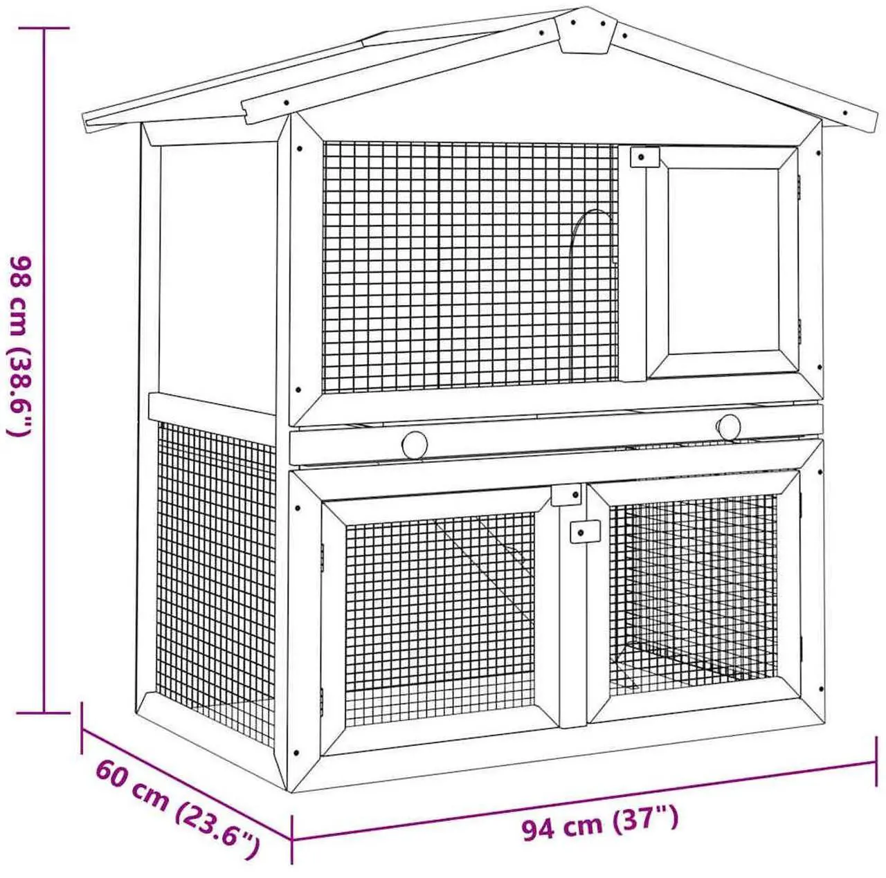 Alt view image 4 of 7 - vidaXL Outdoor Rabbit Hutch 3 Doors Brown Wood