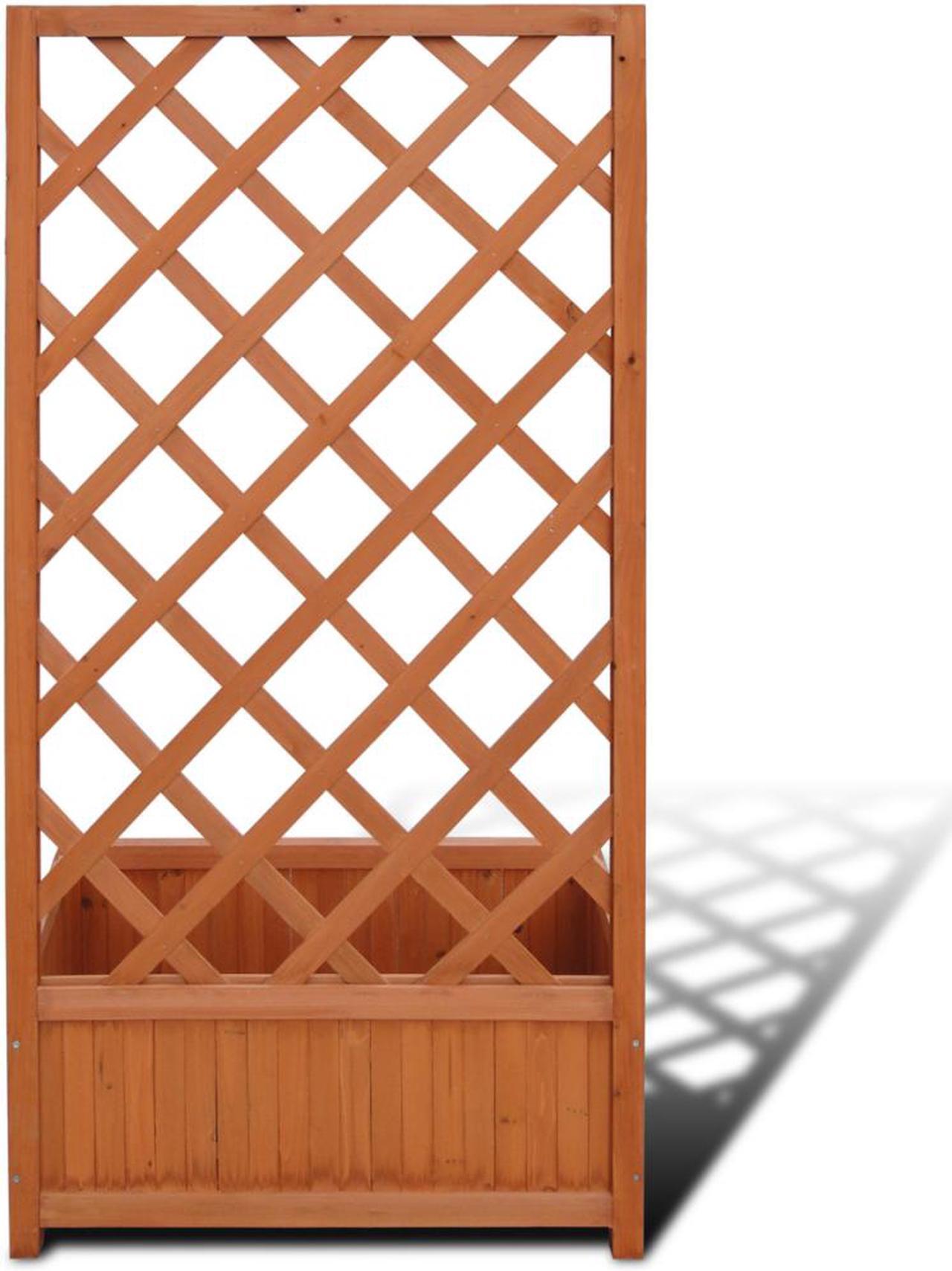 Alt view image 3 of 13 - vidaXL Planter Raised Flower Bed Trellis Patio Raised Bed Brown Solid Wood