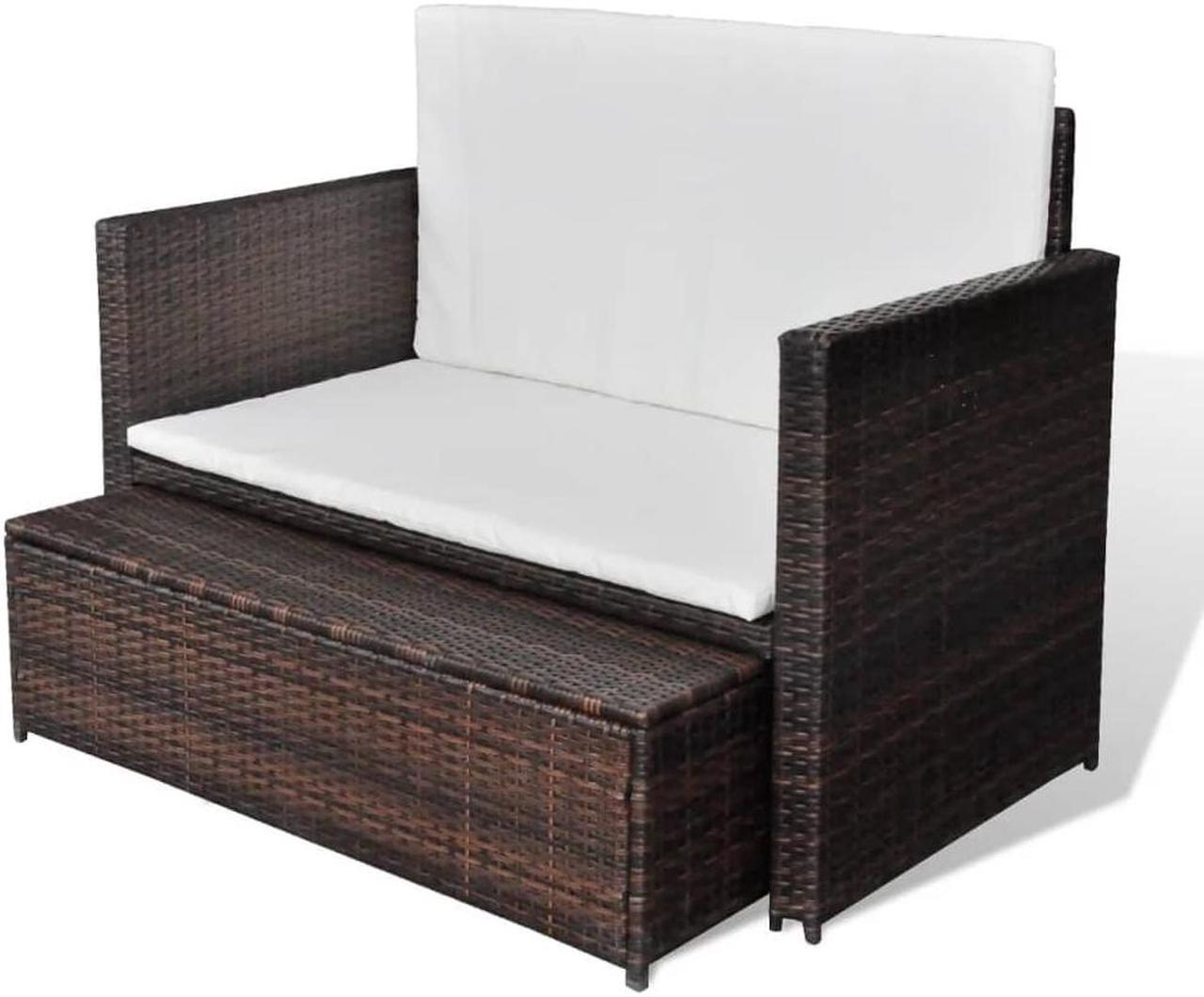 Alt view image 4 of 11 - vidaXL 2 Seater Sofa Patio Wicker Sleeper Sofa with Cushions PE Rattan Brown