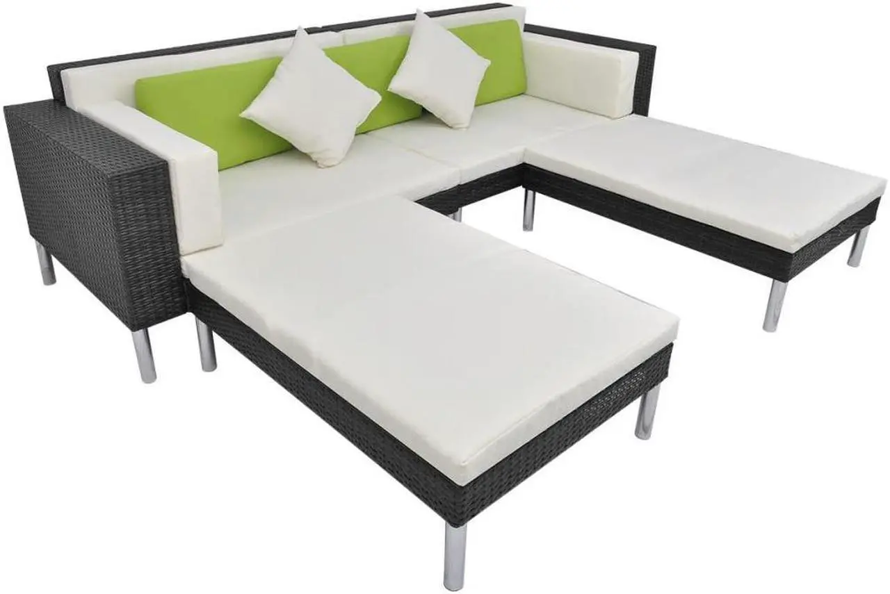 Alt view image 5 of 7 - vidaXL Patio Furniture Set 4 Piece Sofa Set with Cushions Poly Rattan Black