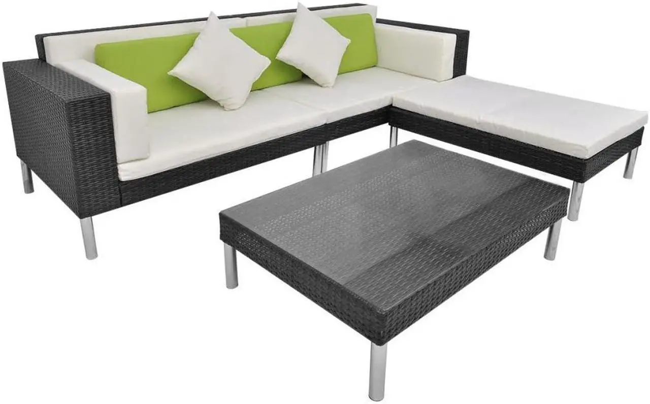 Alt view image 2 of 7 - vidaXL Patio Furniture Set 4 Piece Sofa Set with Cushions Poly Rattan Black