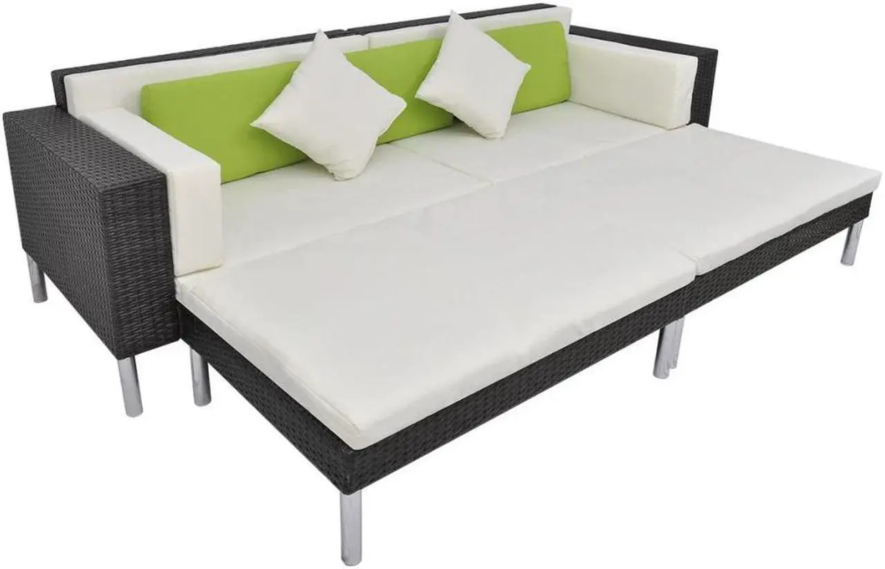 Alt view image 4 of 7 - vidaXL Patio Furniture Set 4 Piece Sofa Set with Cushions Poly Rattan Black