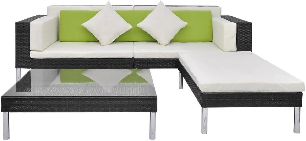 Alt view image 3 of 7 - vidaXL Patio Furniture Set 4 Piece Sofa Set with Cushions Poly Rattan Black