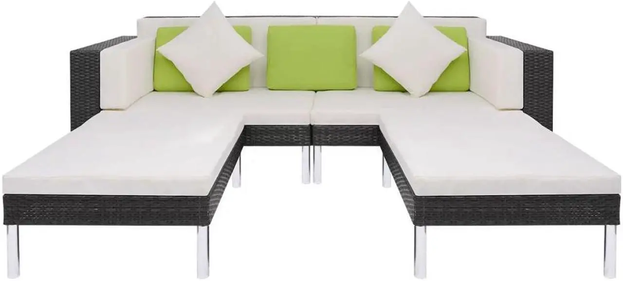 Alt view image 7 of 7 - vidaXL Patio Furniture Set 4 Piece Sofa Set with Cushions Poly Rattan Black