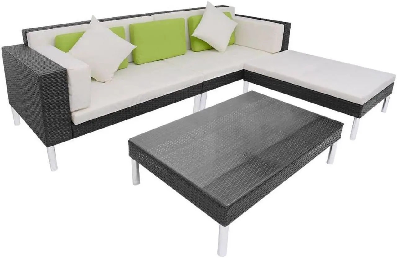 Main image of vidaXL Patio Furniture Set 4 Piece Sofa Set with Cushions Poly Rattan Black