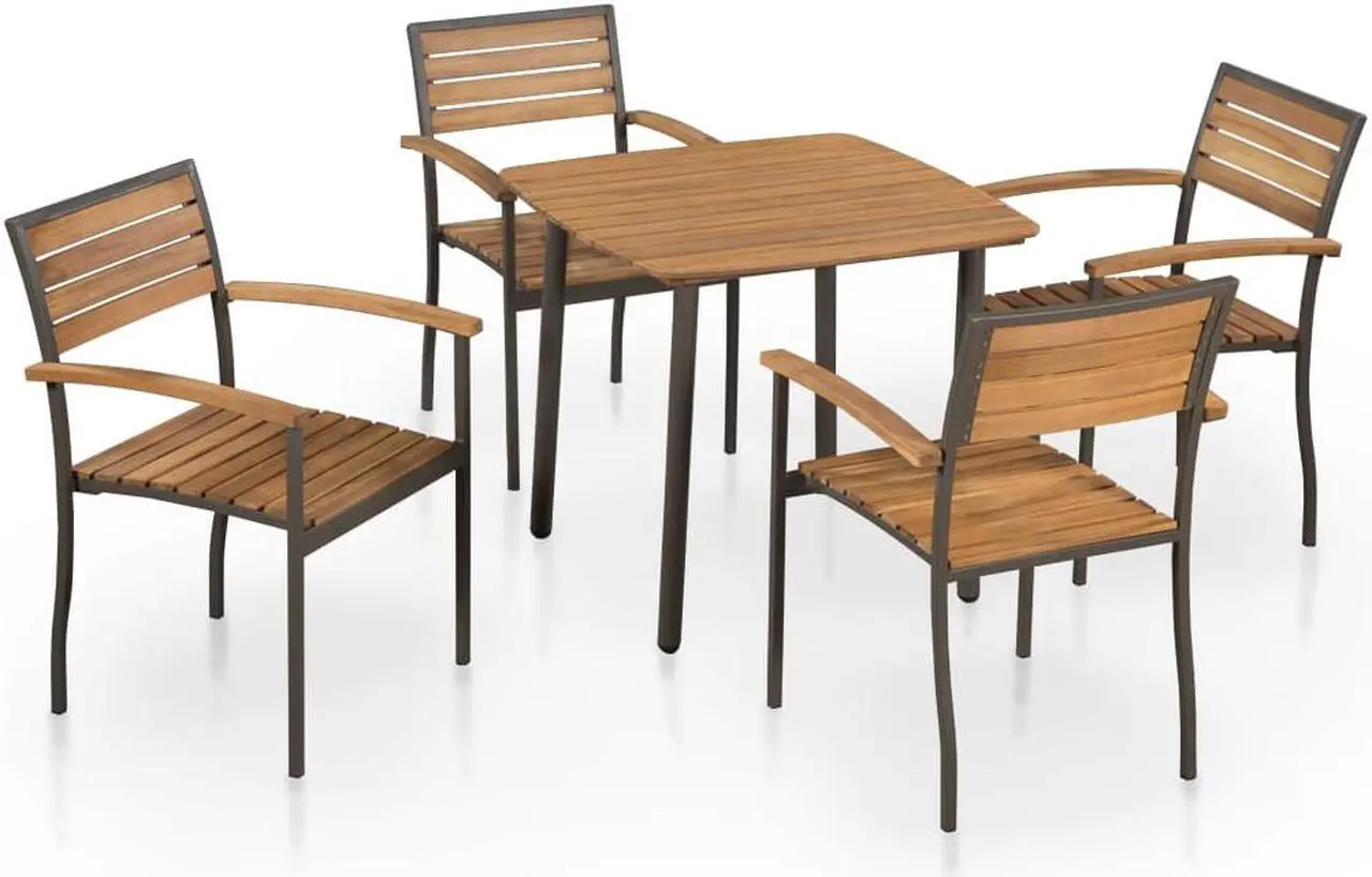 Main image of vidaXL Patio Dining Set 5 Piece Table and Chairs Solid Acacia Wood and Steel