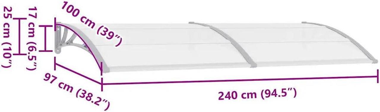 Alt view image 4 of 7 - vidaXL Door Canopy, Front Door Canopy for Protection, Porch Canopy for Outdoor, Weather-Resistant Polycarbonate Cover, 94.5"x39.4", Gray
