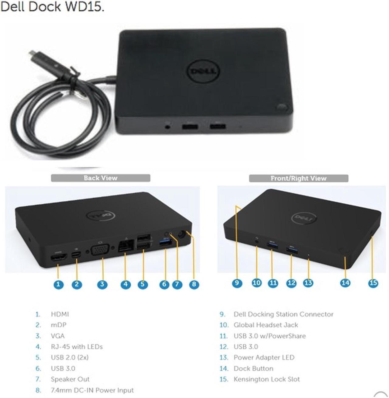 Main image of Dell 5FDDV 4K Docking Station USB-C WD15 (No Power Adapter) USB Type-C Docking Station Only