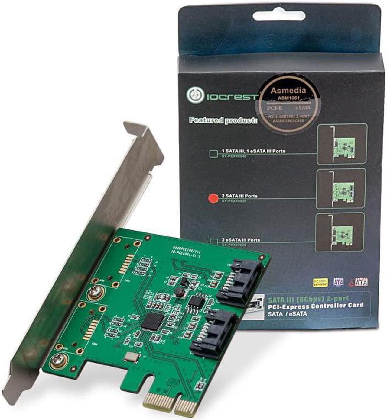 I/O CREST 2 Port SATA III PCI-e 2.0 x1 Controller Card Asmedia ASM1061 Non-Raid with Low Profile Bracket SY-PEX40039