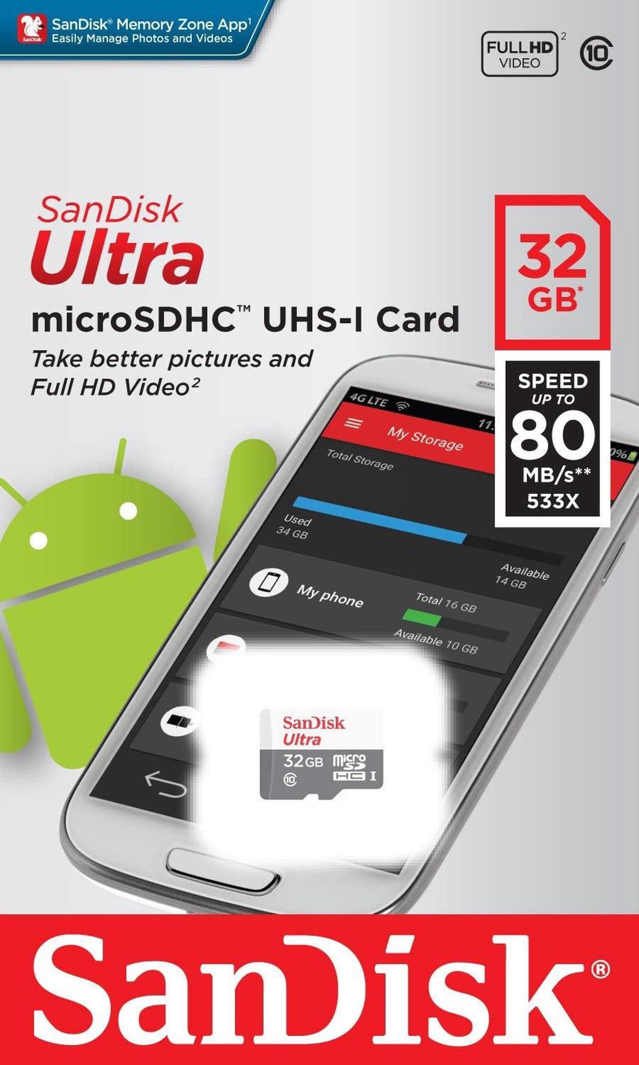 Alt view image 14 of 15 - 32GB SanDisk Ultra microSDHC TF UHS-1 C10 Memory Card
