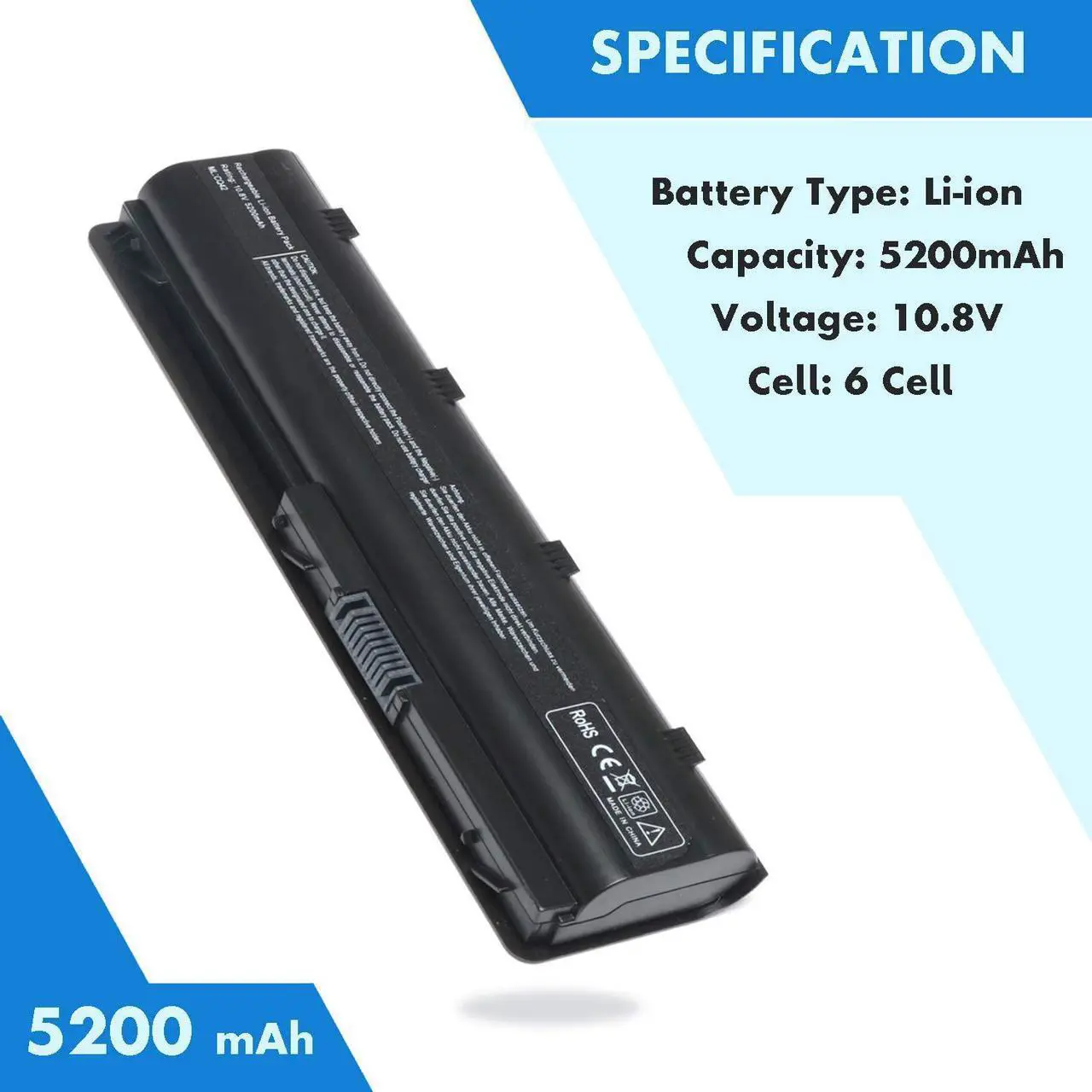 Alt view image 2 of 5 - 593553-001 Laptop Battery for HP Pavilion G7 Series g7-1070us g7-1075dx g7-1150us g7-1167dx g7-1219wm g7-1257dx g7-1260us g7-1310us g7-1320dx g7-1329wm g7-1338dx g7-1365dx g7-2269wm[10.8V 5200mAh]