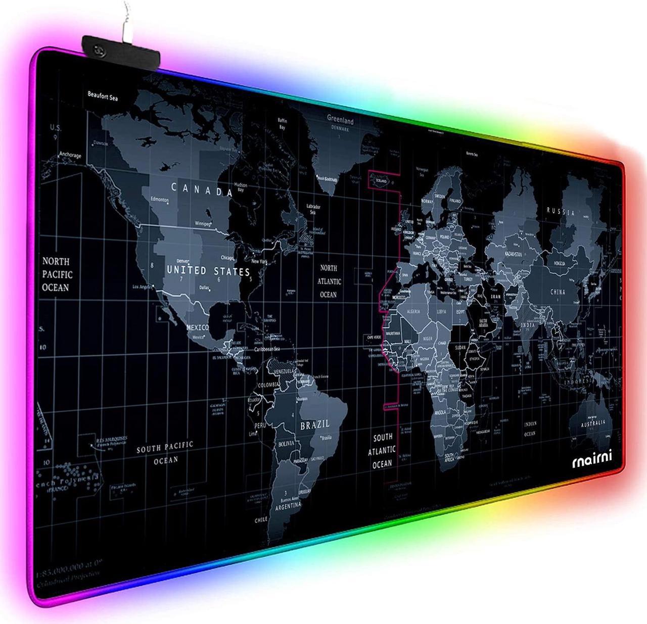 Extended RGB Gaming Mouse Pad Extra Large Gaming Mouse Mat for Gamer Waterproof Office DEST Mat with 10 Lighting Mode for PC Computer RGB Keyboard Mouse - 31.5 x 15 x 4mm(Map)