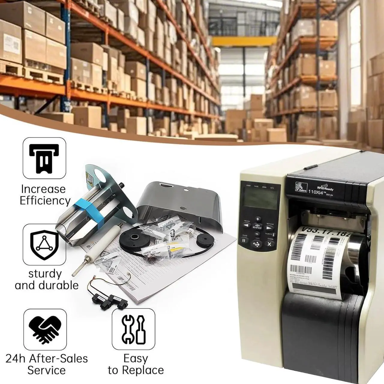 Alt view image 2 of 7 - P1008480 Media Rewind Option for Ze bra 110Xi4 110XiIV Thermal Bar code Printer 600dpi Genuine (Contaion Sensor &Roller etc.)