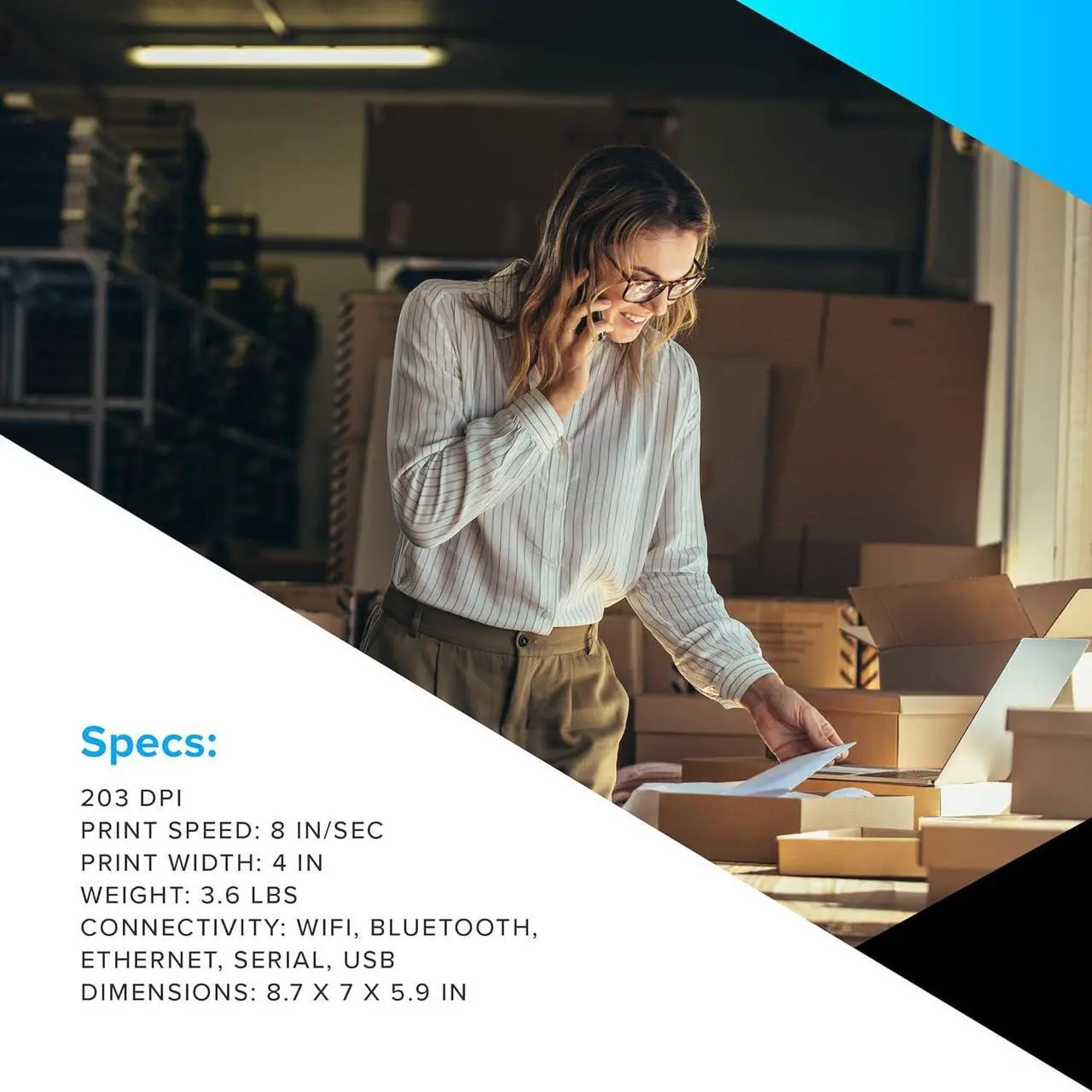 Alt view image 6 of 6 - Ze bra ZD621 Direct Thermal Desktop Printer 203 dpi Print Width 4-inch USB Serial Ethernet 802.11ac Connectivity ZD6A042-D01L01EZ, No Thermal Ribbon Required