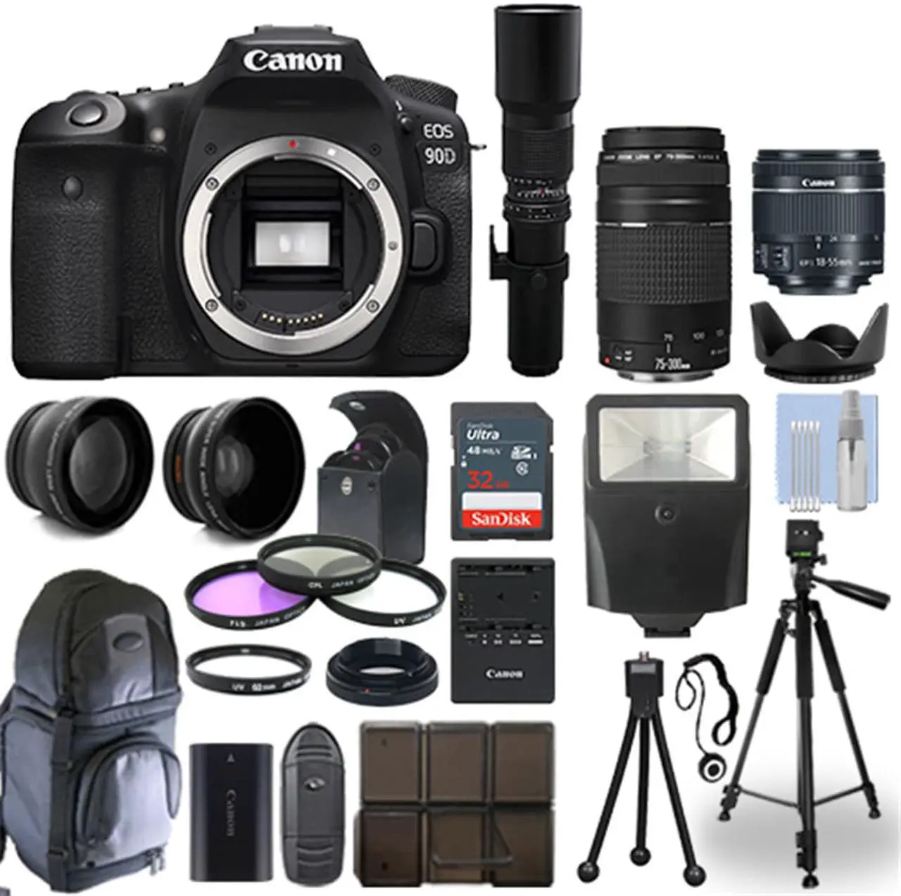 Main image of Canon EOS 90D DSLR Camera + 5 Lens Kit: 18-55mm STM + 70-300mm + 500mm and More