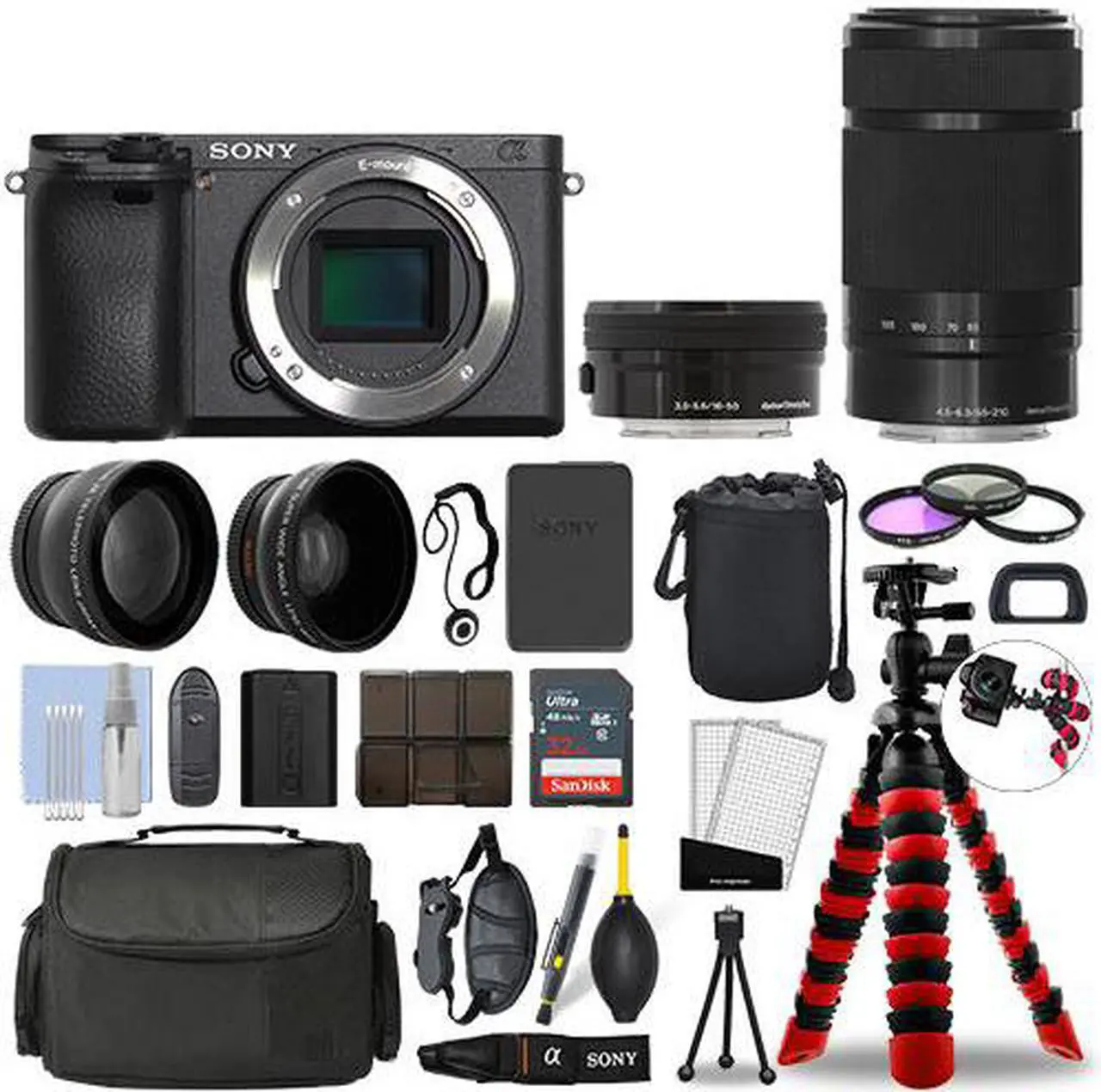 Main image of Sony Alpha a6400 Camera Black + 16-50mm + 55-210mm 32GB Multi Lens Bundle