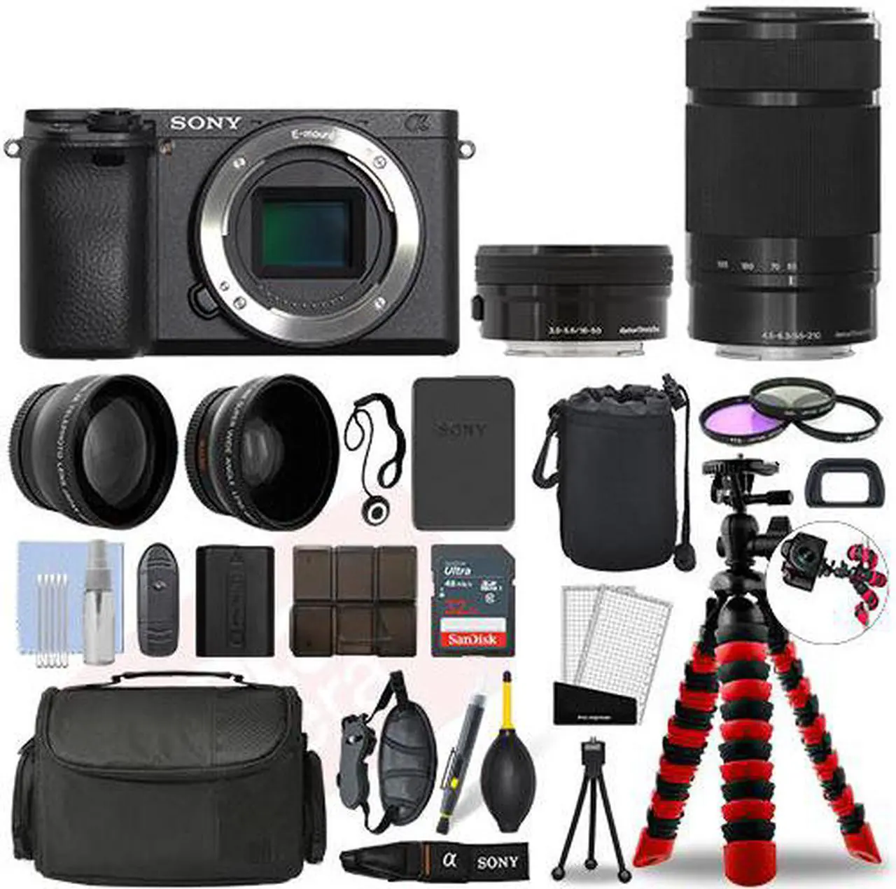 Alt view image 2 of 3 - Sony Alpha a6400 Camera Black + 16-50mm + 55-210mm 32GB Multi Lens Bundle