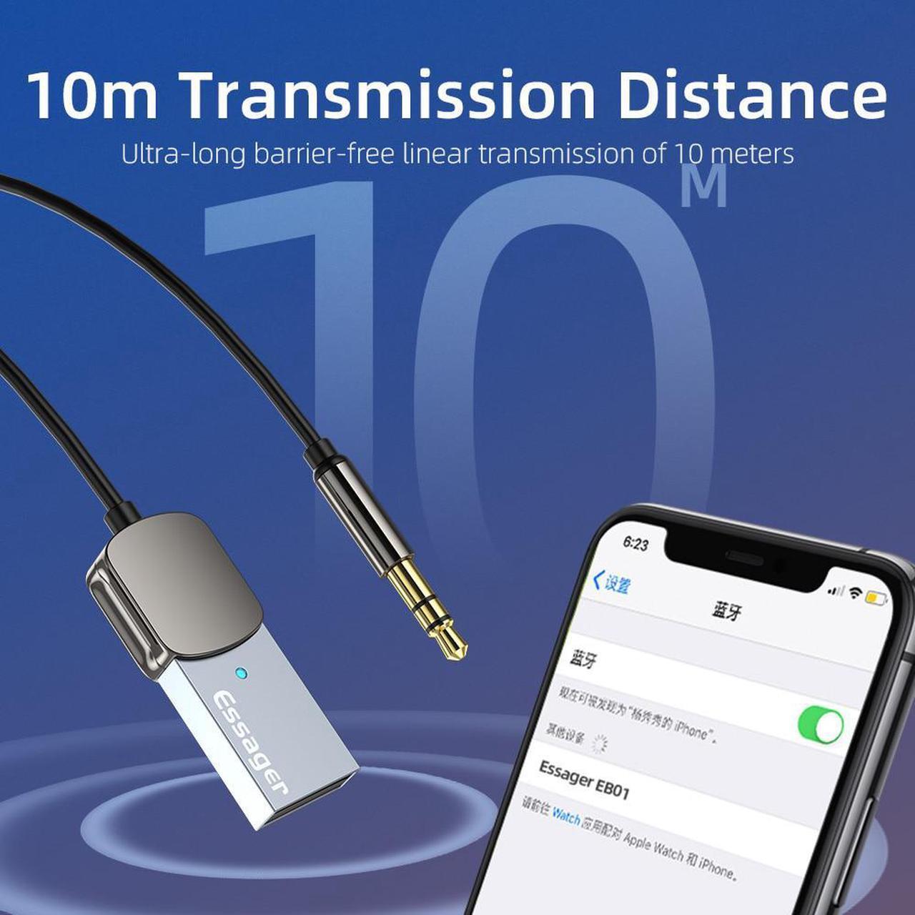 Alt view image 4 of 6 - Essager Bluetooth Aux Adapter Dongle USB To 3.5mm Jack Car Audio Aux Bluetooth 5.0 Handsfree Kit For Car Receiver BT transmitter