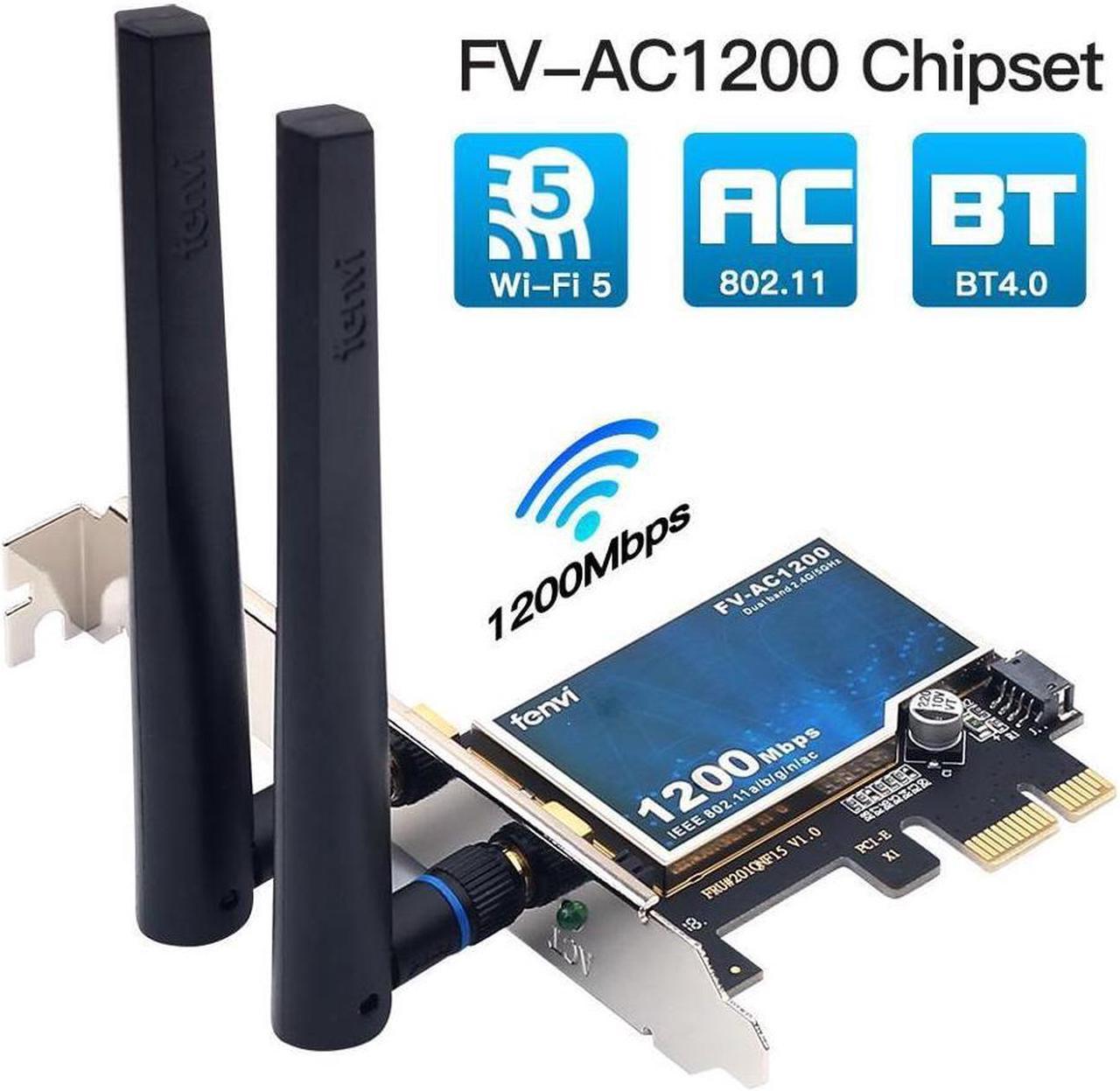 Fenvi AC1200 PCIe WiFi Card 2.4G/5G Dual Band Wireless PCI Express Adapter, With BT4.0,Low Profile, 802.11AC Wi-Fi Network  Supports Windows 11/10/8.1/8/7,for Gaming, Browsing, Streaming