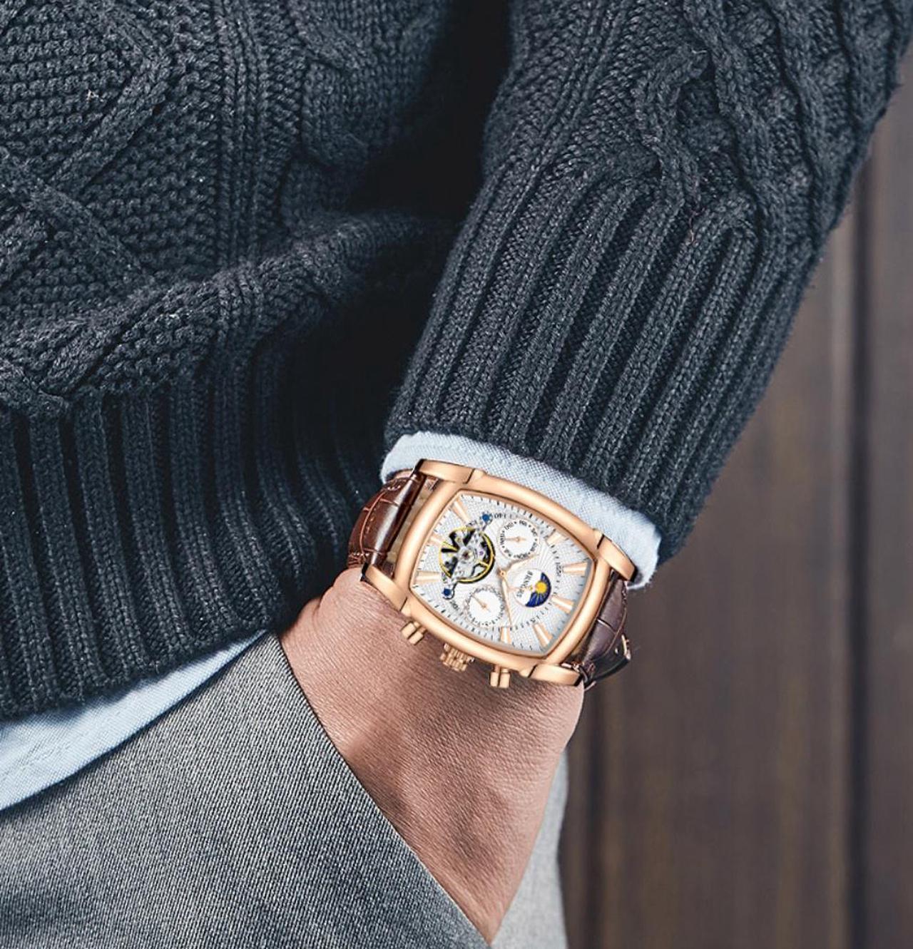 Alt view image 4 of 5 - Women Automatic Mechanical Wrist Watches Leather Moon Phrase Luminous Hands Self-Wind Watch